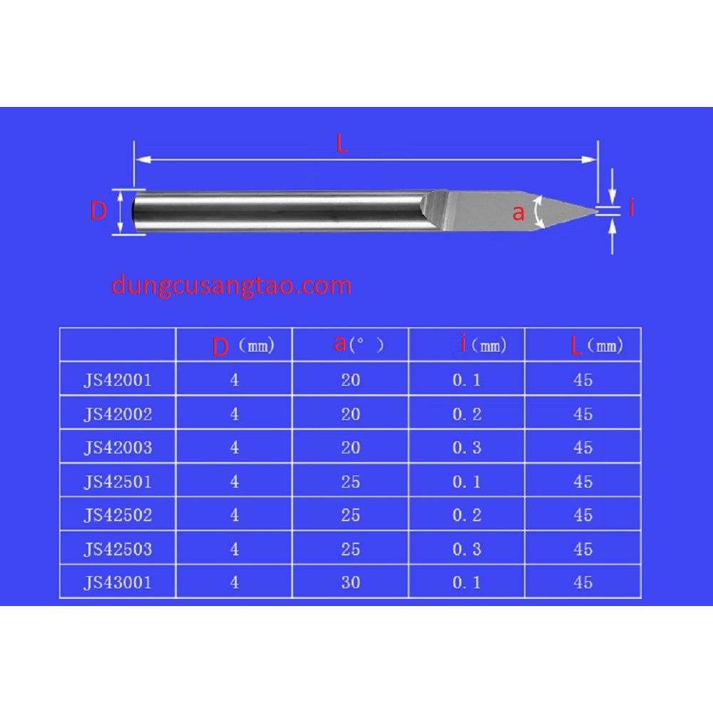 Dao khắc V4 metal cốt 4mm khắc kim loại mềm, khắc nhôm đồng, khắc gỗ, khắc mica, PVC