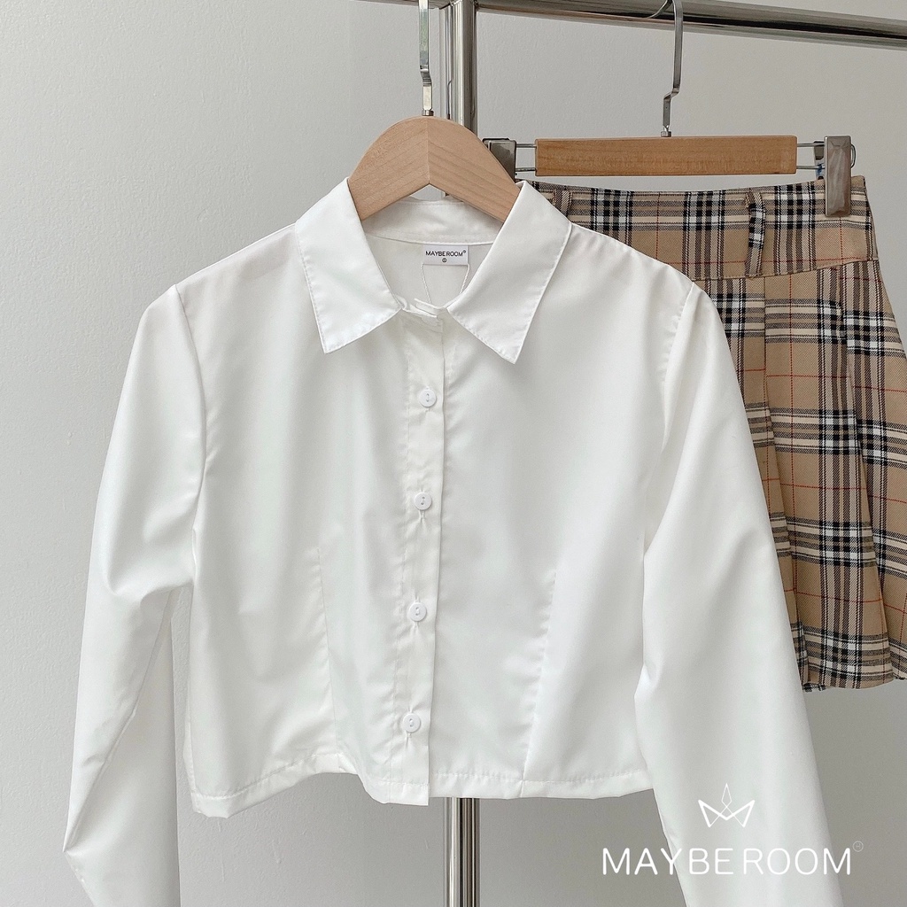Áo sơ mi dáng croptop mềm Popi Mayberoom