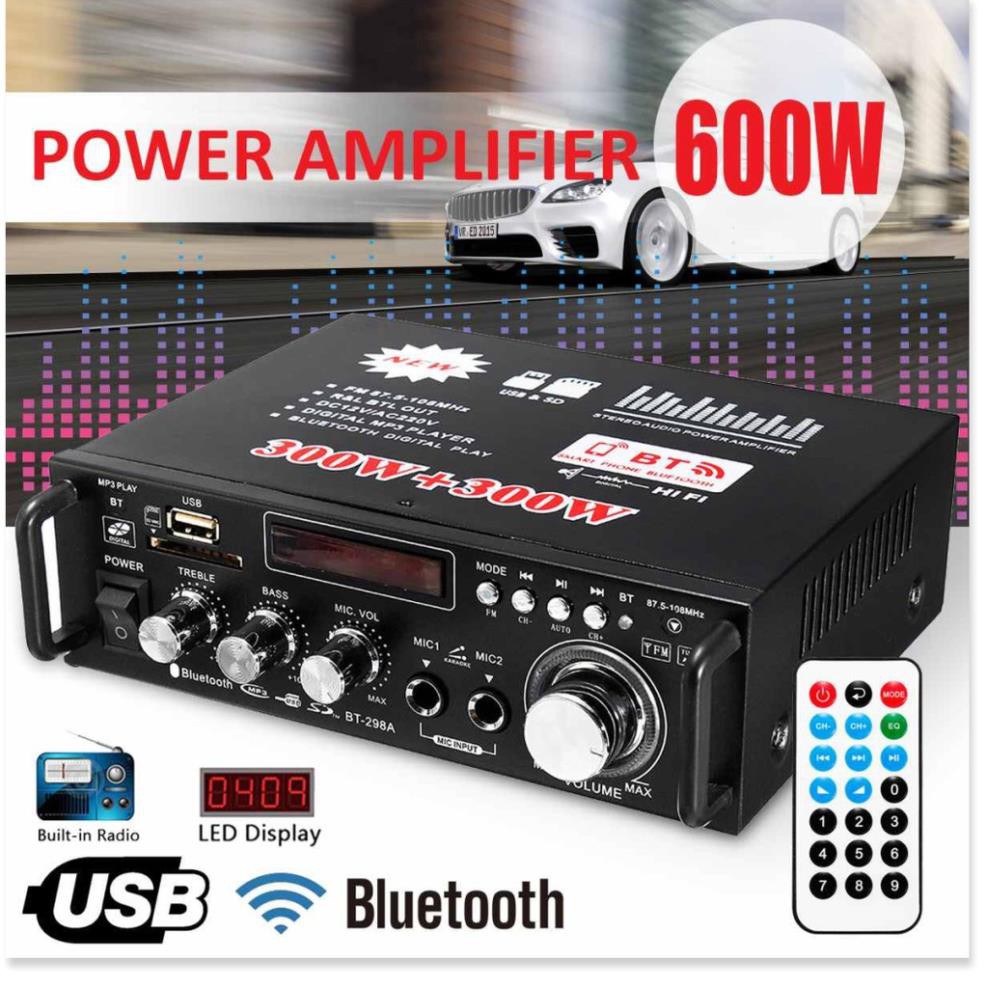 12V 220V BT-298A 2CH LCD Display Digital HIFI Audio Stereo Power Amplifier Bluetooth FM Radio Car Home 600W-Cao Cấp Loại