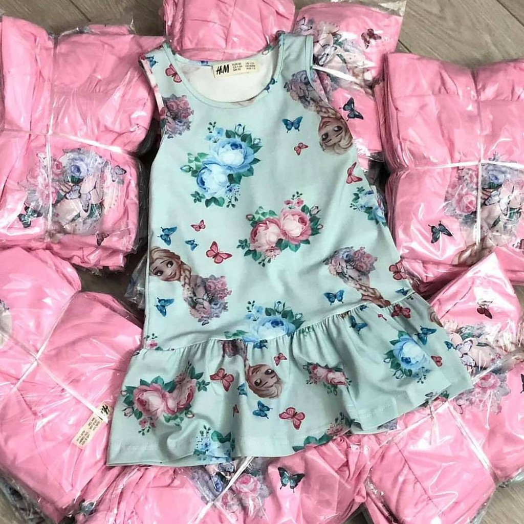 Váy bé gái HM xinh xắn chất cotton mềm mịn có in hình elsa  size 2-10 tuổi