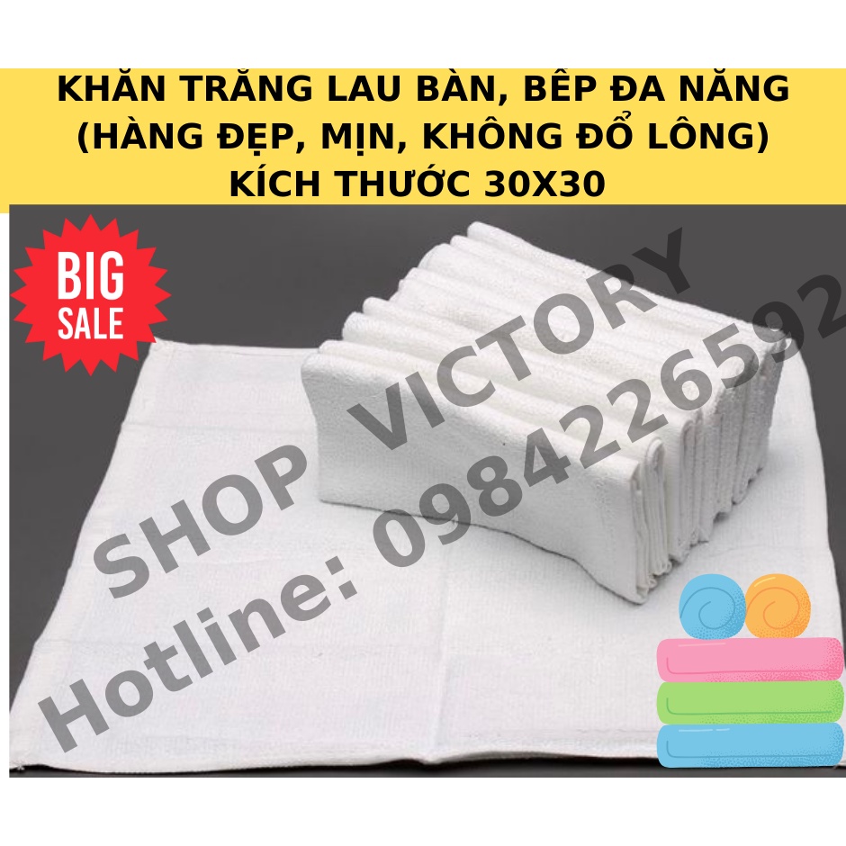 [FREESHIP HOẢ TỐC HCM 1H] Khăn Trắng/Màu Lau Bàn/Bếp Kích thước (30x30)cm