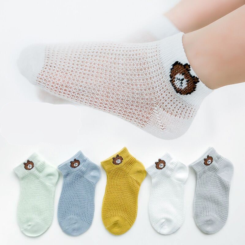 Set 5 đôi tất lưới cho bé, set tất lưới gấu sắc màu mềm mại co giãn - Monnie Kids