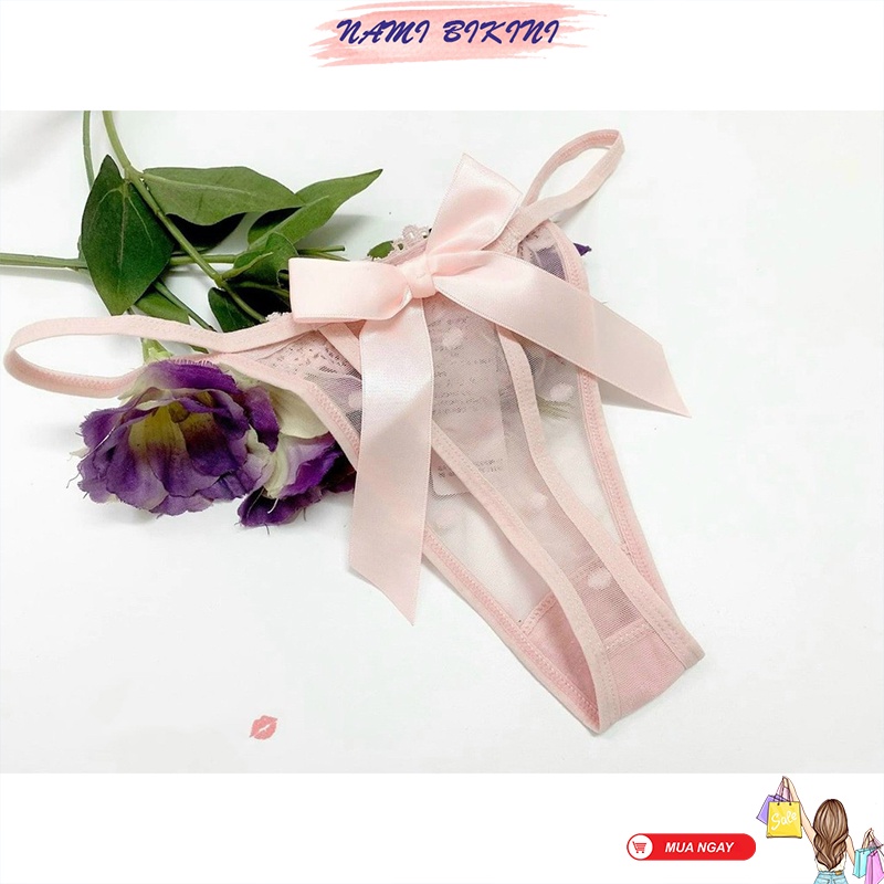 Quần lọt khe sexy đính nơ quần lót nữ ren xuyên thấu 2 mảnh dễ thương điệu đà Nami | BigBuy360 - bigbuy360.vn
