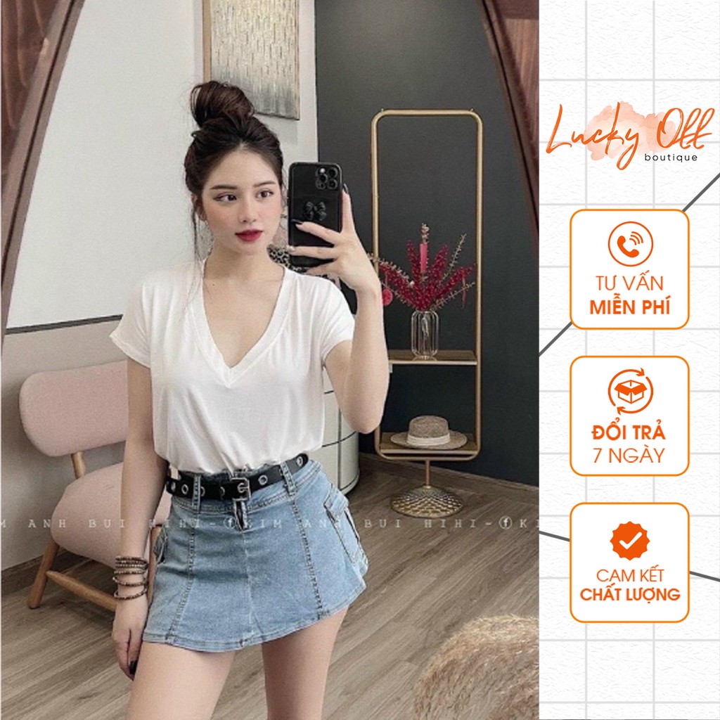 Áo phông ZRa nữ cổ tim tay phong cách trẻ trung -  LK006