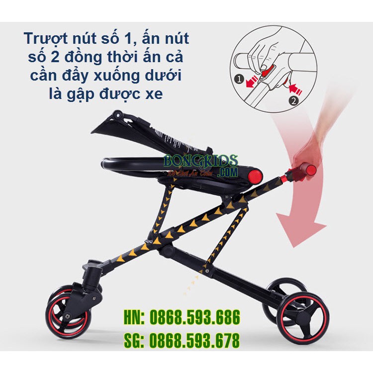 Xe đẩy thông minh cao cấp, gập gọn X6 - Ngả được, có mái che, có đệm êm cho bé  từ 6 tháng