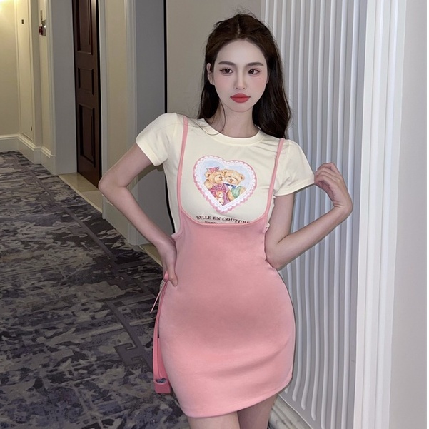 QKOOLE Áo thun/ Đầm  phong cách Hàn Quốc thời trang gợi cảm cho nữ