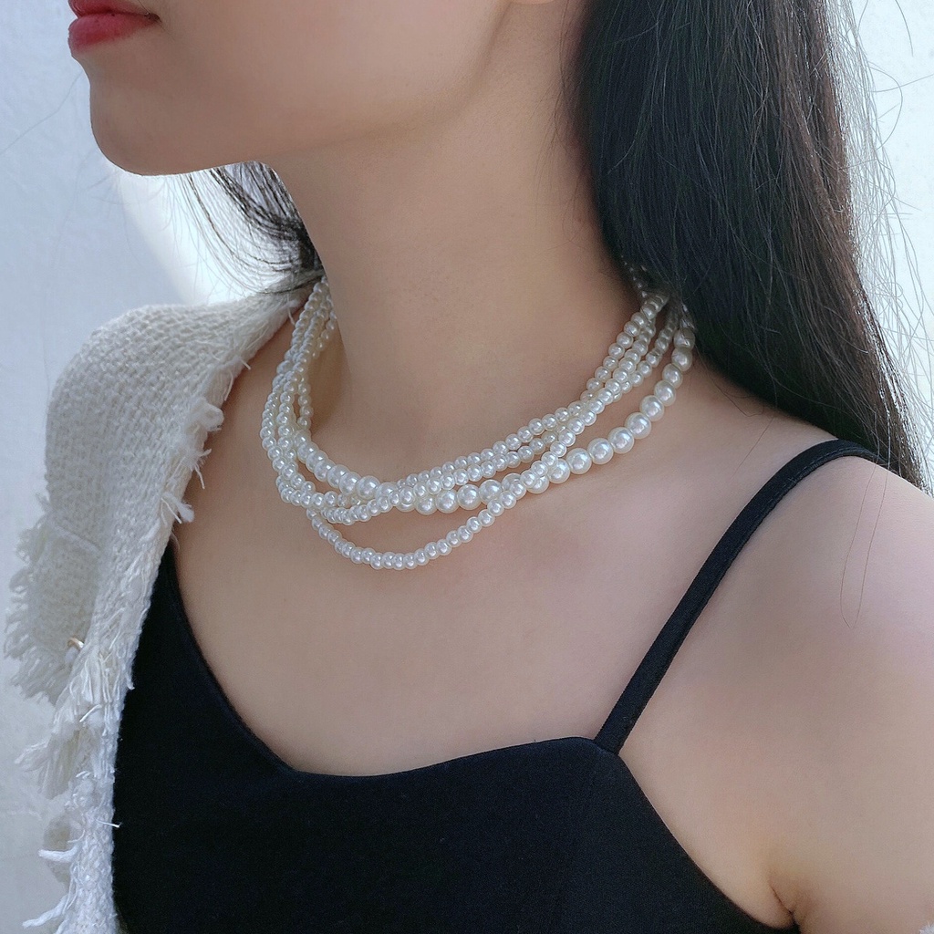 Vòng cổ Nhiều Lớp Đính Ngọc Trai Phong Cách Hàn Quốc Cho Nữ