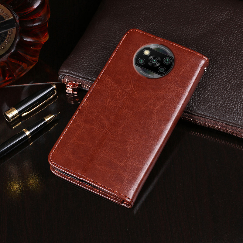 Skinlee For Xiaomi Poco X3 NFC Luxury Wallet Card Slot Flip Stand PU Leather Case for Poco X3 Phone Casing