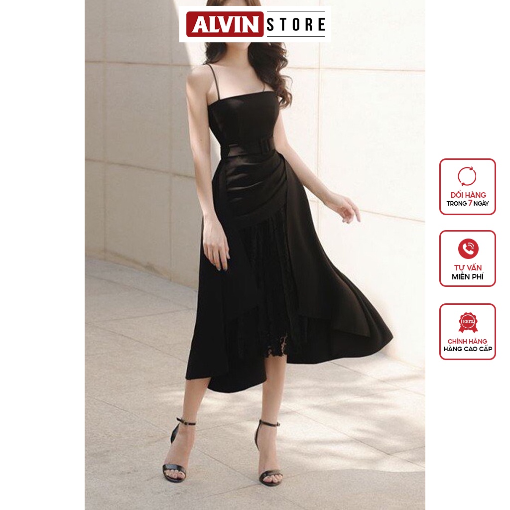 Đầm Dự Tiệc 2 Dây Cao Cấp Thiết Kế Tùng Xếp Ly Lót Ren Kết Hợp Bèo Phong Cách Thời Thượng Alvin Store 2798