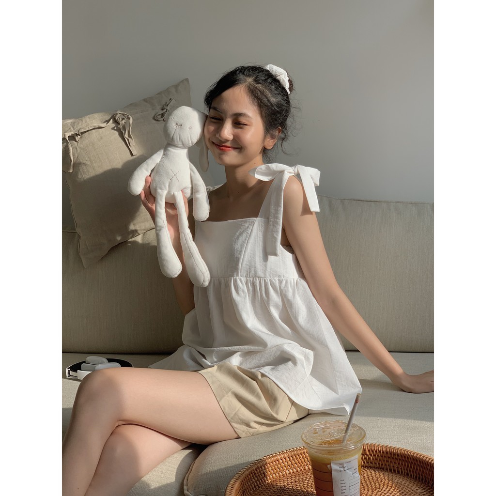 áo baby doll 2 dây to buộc nơ TKA226 1994closet