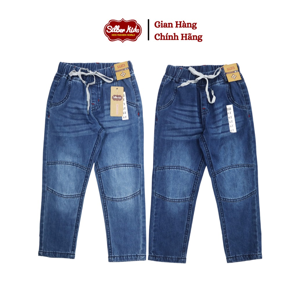 [Mã BMBAU50 giảm 7% đơn 99K] Quần Jean Dài Bé Trai 18-50kg Phối Đáp Gối SILBER KIDS