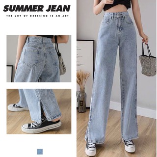 Quần jean ống rộng SIMPLE Xẻ Line phong cách Hàn Quốc