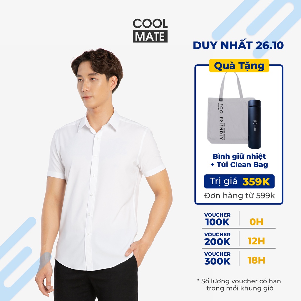 Áo sơ mi nam ngắn tay Nano-Tech Easycare chống nhăn màu Trắng thương hiệu Coolmate