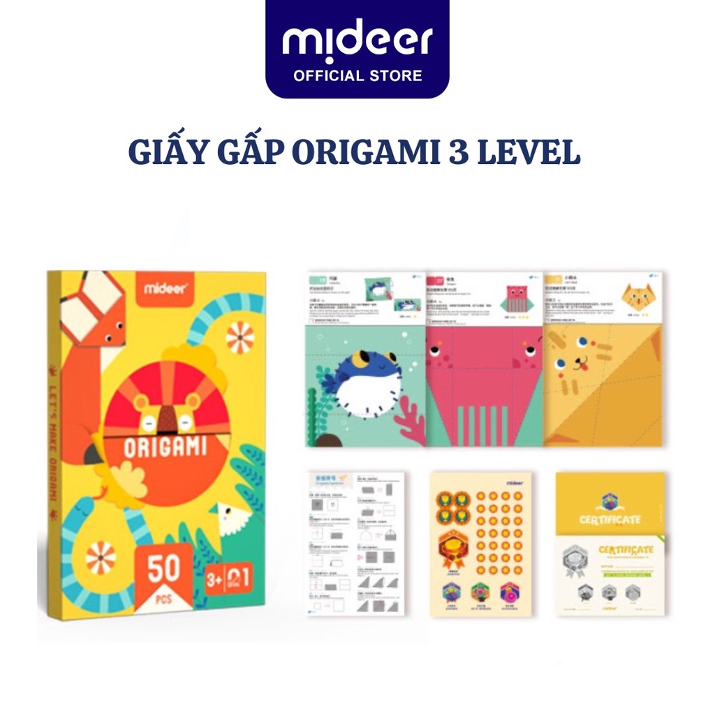 Giấy Gấp Origami Mideer Origami 3 cấp độ, Đồ Chơi Thủ Công giáo dục sáng tạo Cho Bé 2 3 4 5 Tuổi