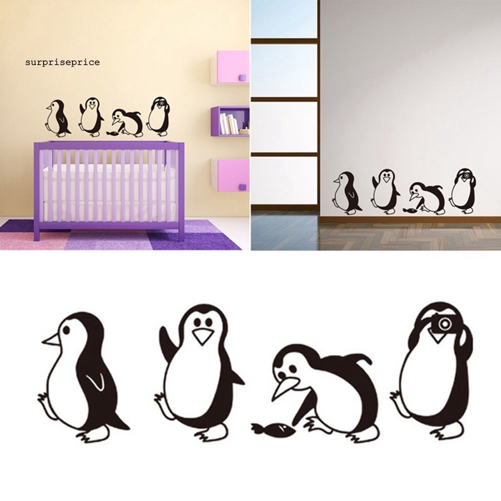 Nhãn dán tường hình chim cánh cụt xinh xắn dễ thương trang trí DIY