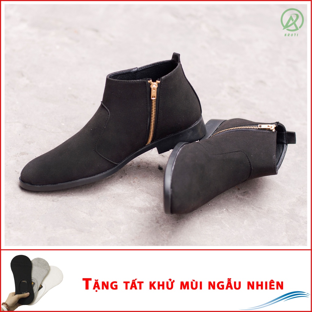 Chealsea Boot Da Lộn Nam AROTI Giày Cao Cổ Chất Đẹp Cao Cấp,Đế Khâu Siêu Bền, Tăng Chiều Cao 3cm Đủ size CB521-BUD( T))