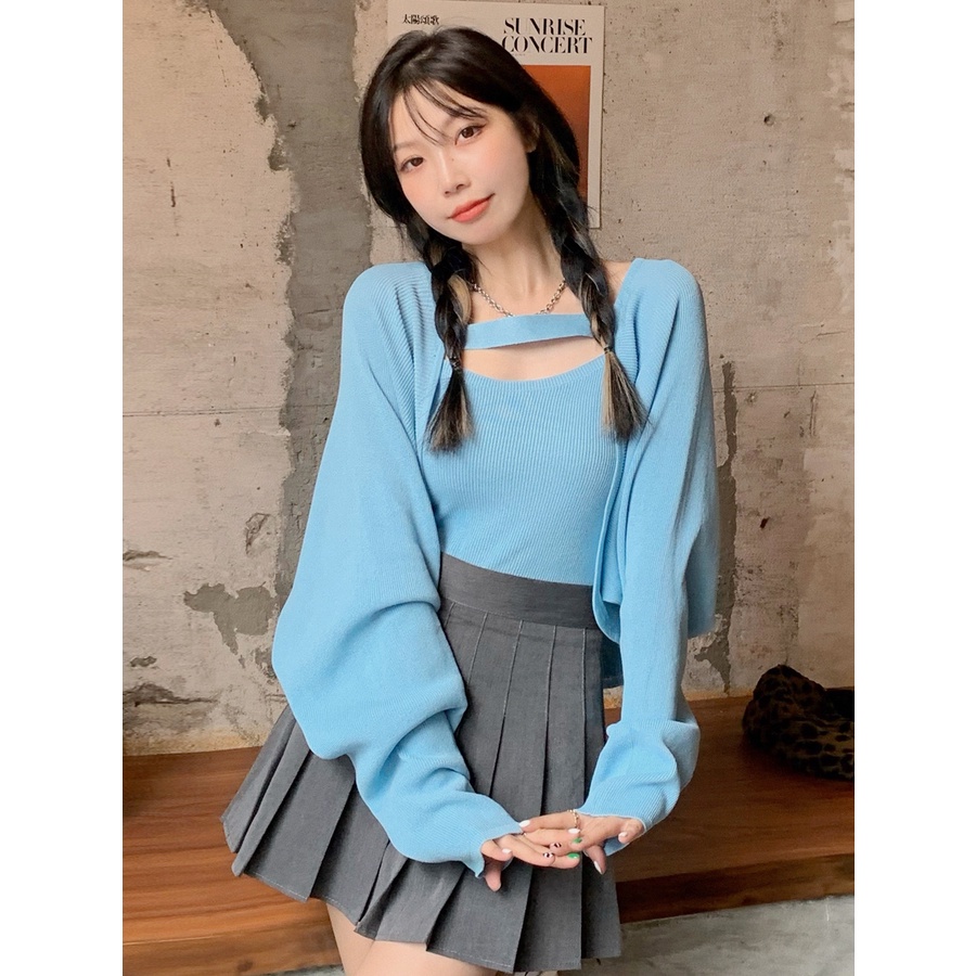Set Áo Len Không Tay + Áo Khoác Cardigan Tay Dài 2021