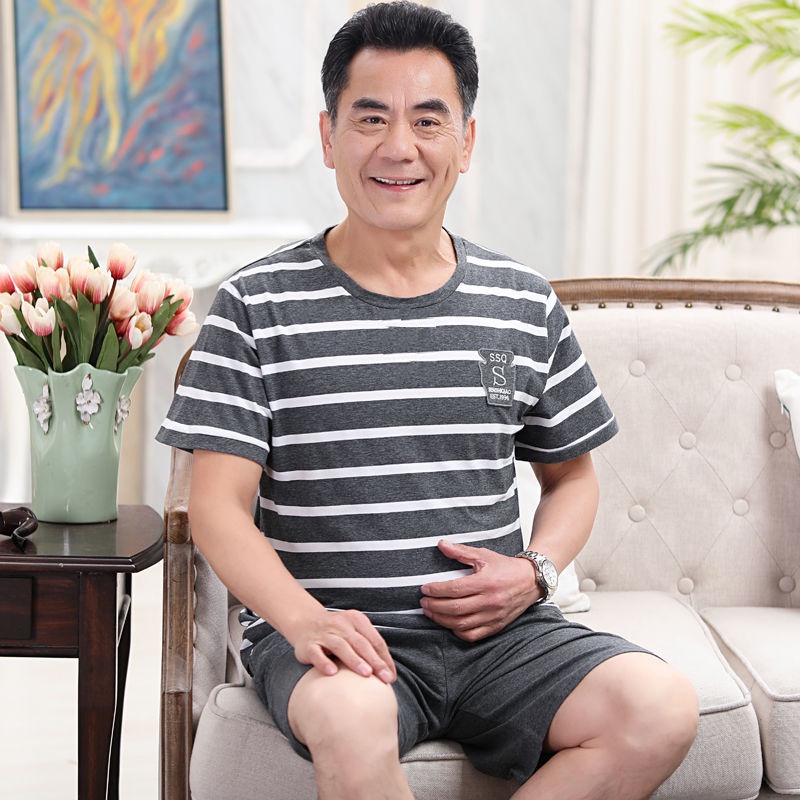 Đồ ngủ nam cho người trung niên và người lớn tuổi, bộ quần áo dài cách tân 100% cotton