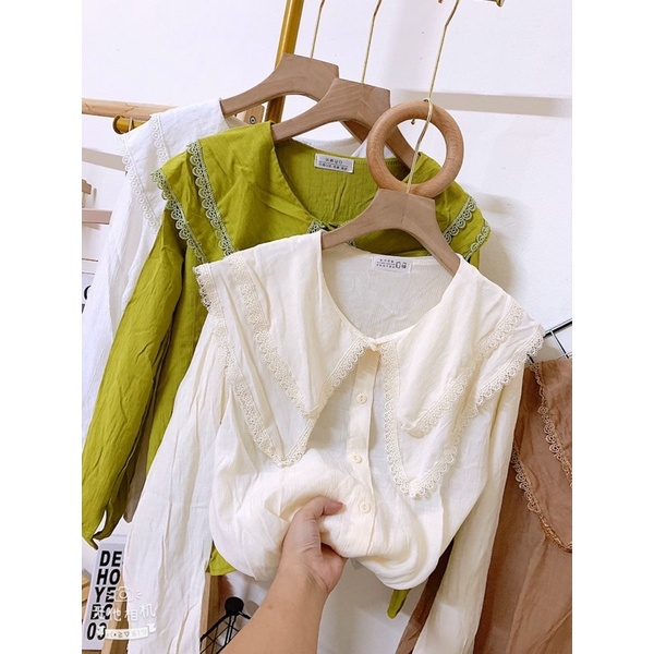 Áo sơ mi tơ nhăn cổ sen bánh bèo