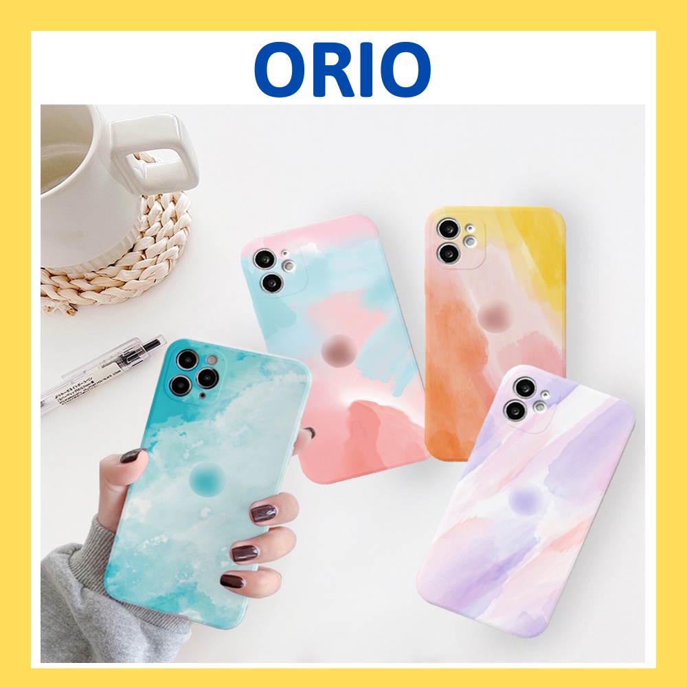 Ốp lưng iphone cạnh vuông vân đá màu logo táo 6/6plus/6s/6splus/7/7plus/8/8plus/x/xr/xs/11/12/pro/max/plus/promax - Orio