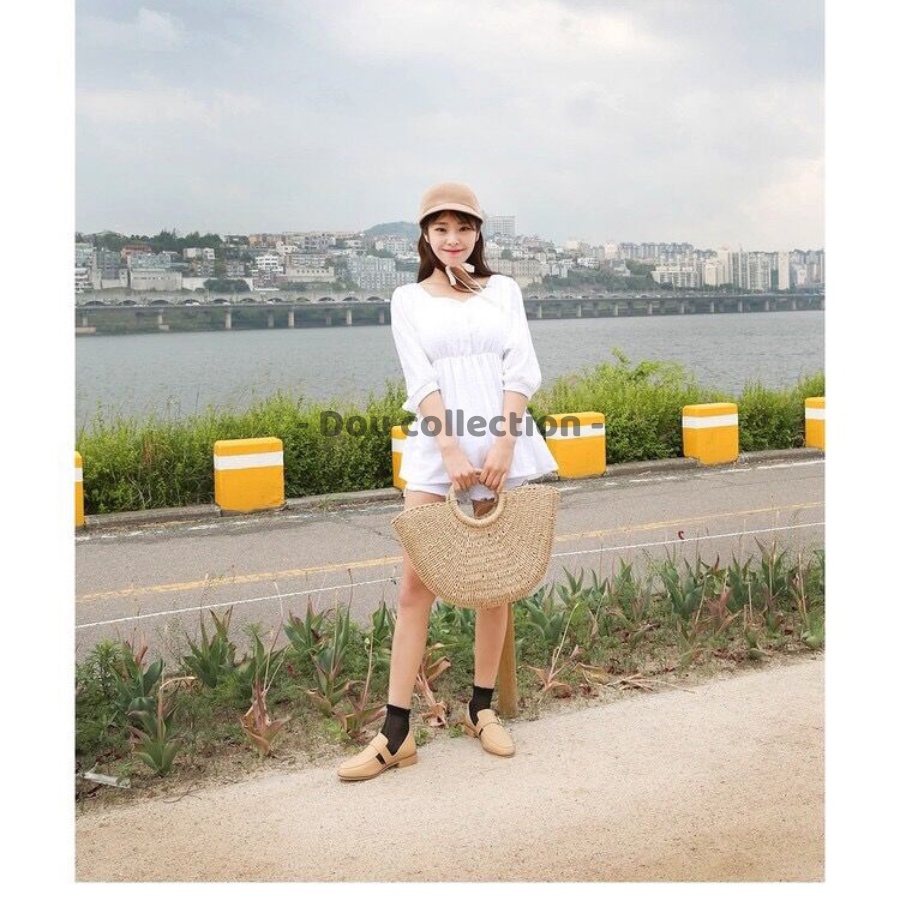 Túi Cói Đi Biển Hình Bán Nguyệt Vintage Thời Trang Mùa Hè - Dou Collection - Mã TC001