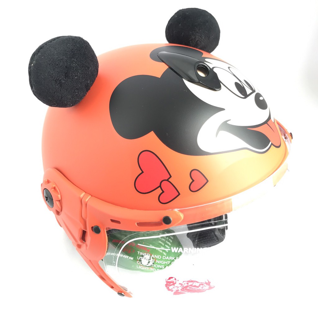 Mũ bảo hiểm trẻ em có kính V&amp;S Helmet Chuột Mickey cam