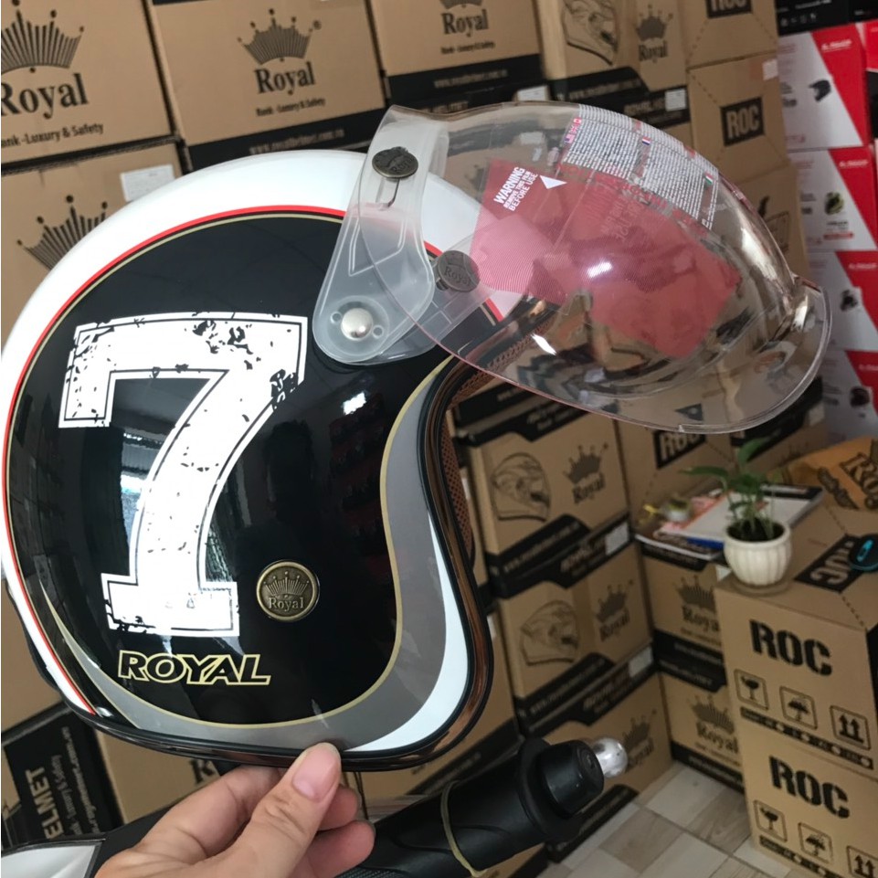 KÍNH BUBBLE ROYAL GẮN NÓN 3/4-KÍNH LOẠI TỐT GỌNG TRẮNG