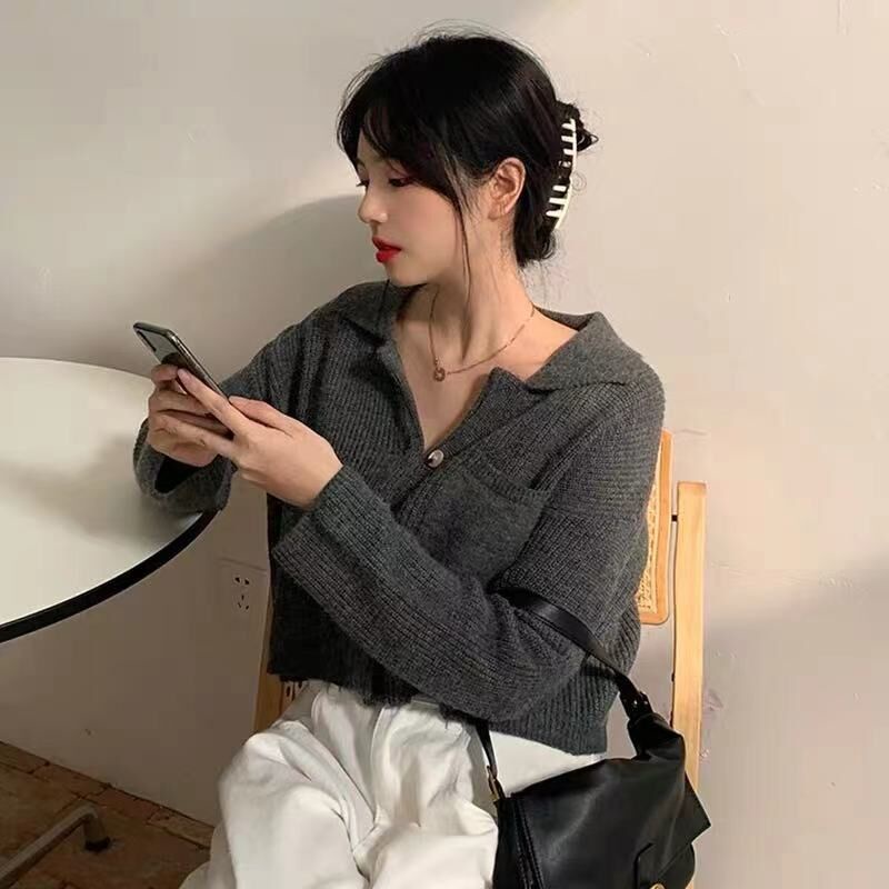 Áo khoác cardigan dệt kim tay dài màu sắc thanh lịch