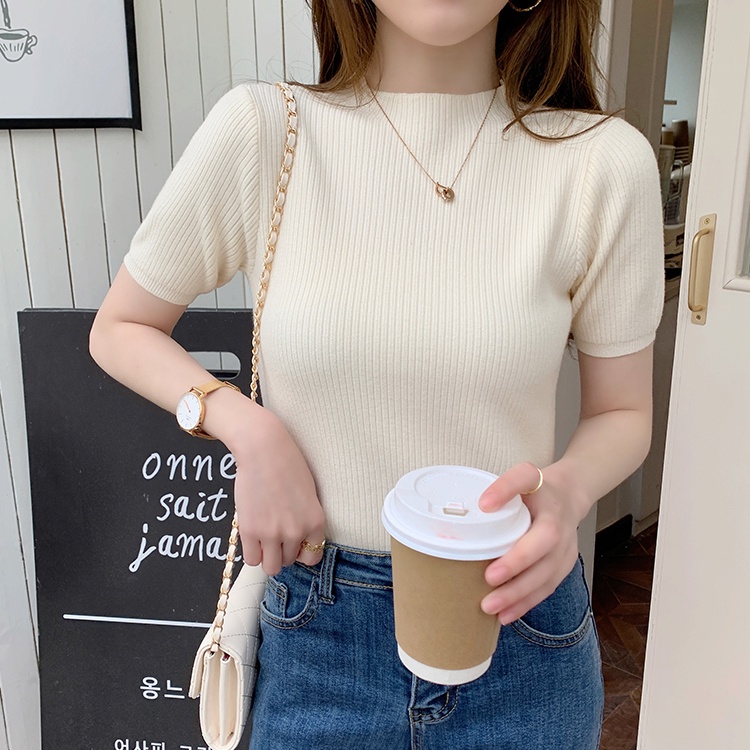 Áo thun SUXI dệt kim tay ngắn cổ tròn đơn giản thời trang mùa xuân dành cho nữ