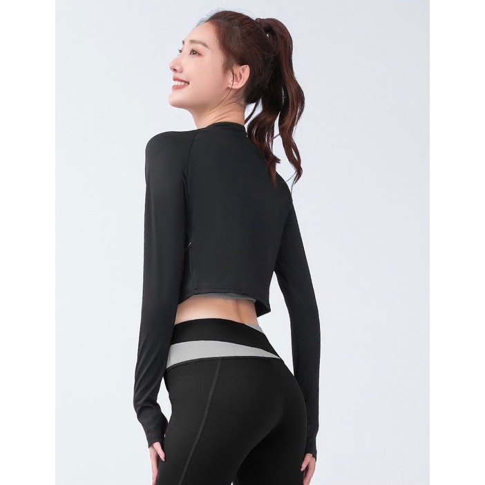 Áo khoác nữ croptop tập gym, áo thể thao Gym, Yoga, erobic thun Chất Vải Thun Co Dãn Mềm Mát  cao cấp