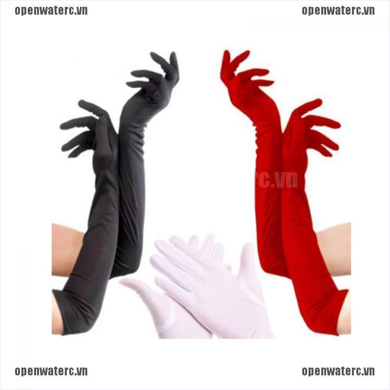 Găng Tay Satin Dài Nhiều Màu Dùng Hóa Trang Tiệc Cưới