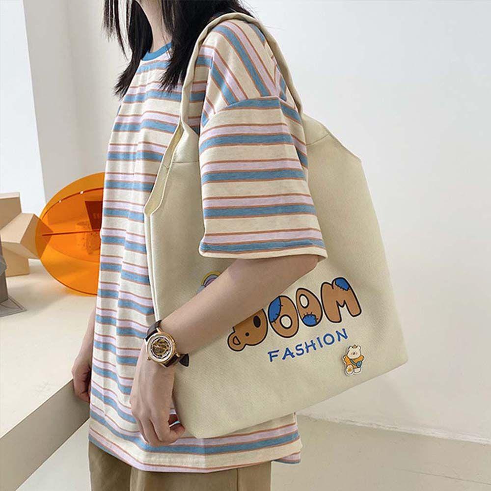USNOW Túi Xách Canvas Cỡ Lớn In Họa Tiết Hoạt Hình Đơn Giản Thời Trang Cho Nữ