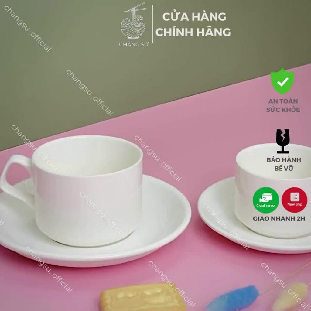 Tách trà, cafe trắng trơn và đĩa lót tách sứ Minh Châu bày tiệc, nhà hàng, quán nước - In theo yêu cầu | BigBuy360 - bigbuy360.vn