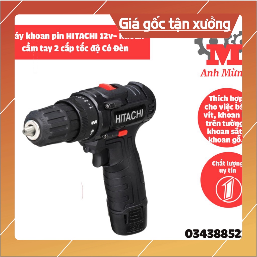 Máy khoan dùng pin cầm tay Hitachi 12V có trang bị đèn và 2 cấp tốc độ giúp bắn vít một cách chuyên nghiệp
