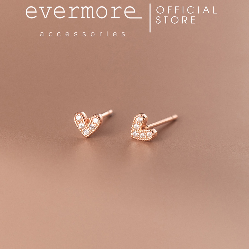 Bông tai bạc EVERMORE, bông tai bạc S925 trái tim đính đá lấp lánh thanh lịch, minimalism - H050