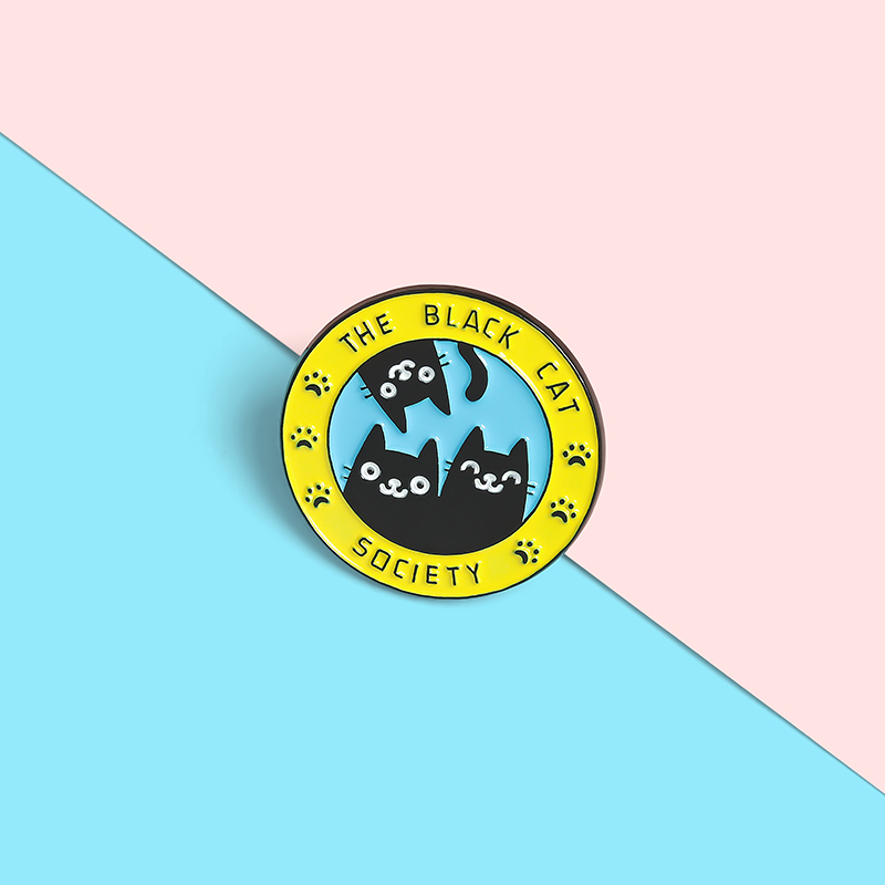 Ghim cài áo QIHE JEWELRY hình mèo đen thiết kế dễ thương