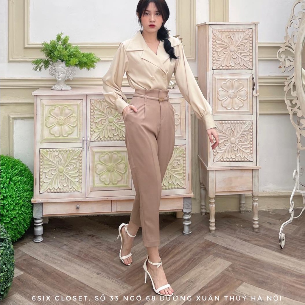 Áo sơ mi cổ vest nữ dài tay túi nắp thời trang công sở 6SIX closet