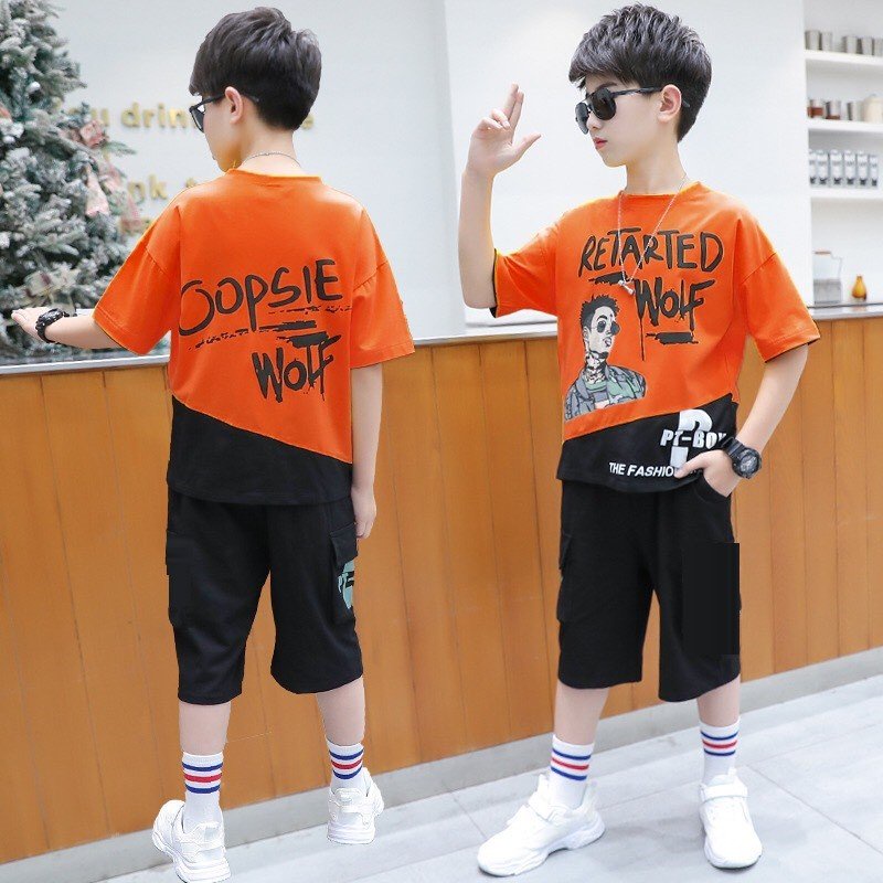Set đồ bộ quần áo "RETA" 20-45kg cho bé trai 4-14 tuổi. Thoáng mát. Thấm hút mồ hôi. B3
