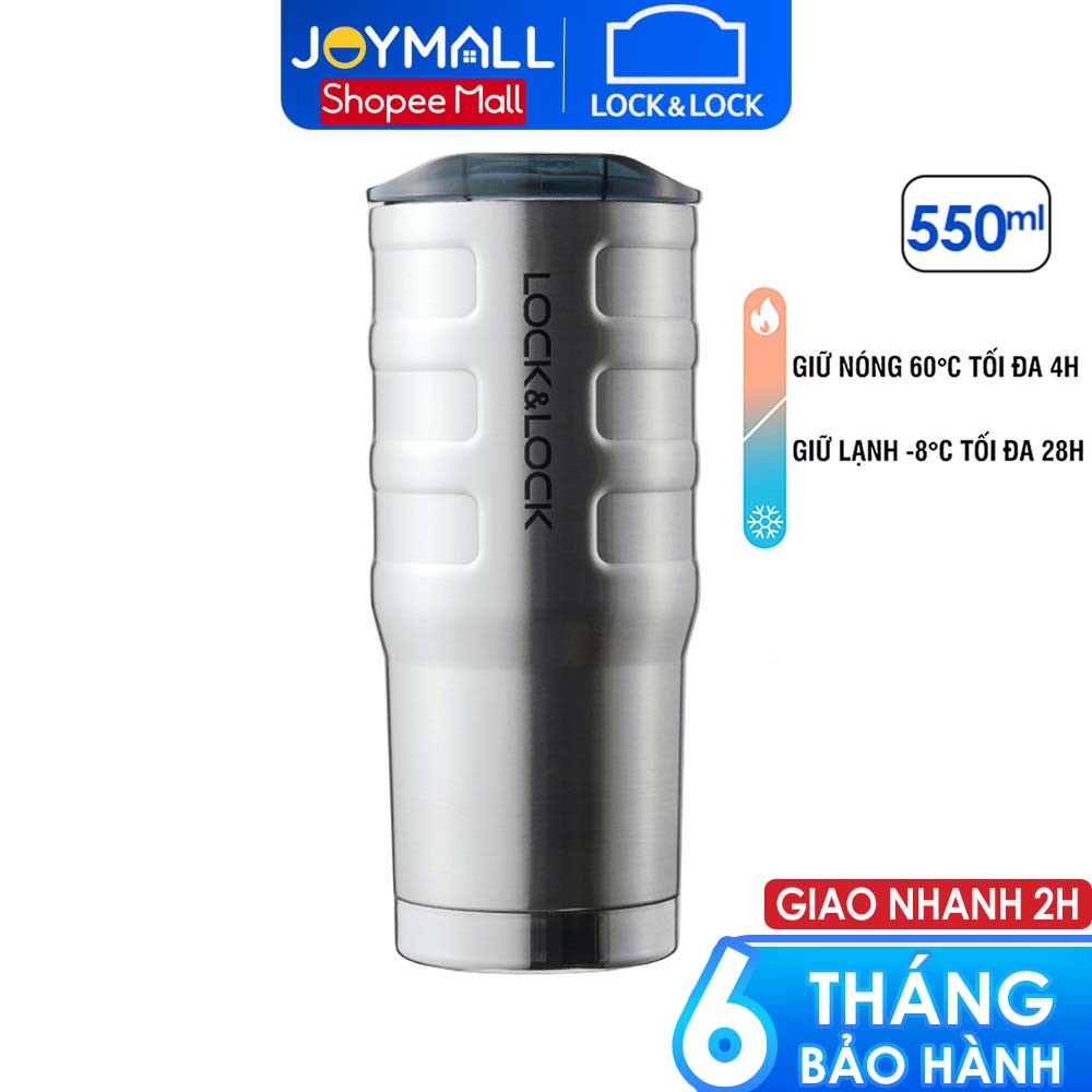 Ly Giữ Nhiệt Thép Không Gỉ Bumper Tumbler Lock&Lock LHC4139SLV 550ml - Hàng Chính Hãng, Miệng Ly Rộng - Joymall