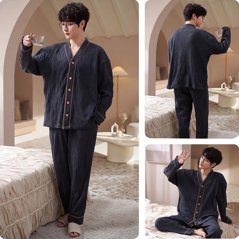 bộ đồ ngủ nam nữ, bộ pijama cao cấp chất vải nhung tăm phong cách Hàn mềm mịn THE1997
