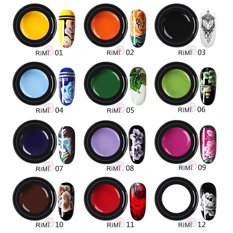 Set gel vẽ 12 màu Rimi, vẽ hoạt hình, design móng  - Sushi nail mi