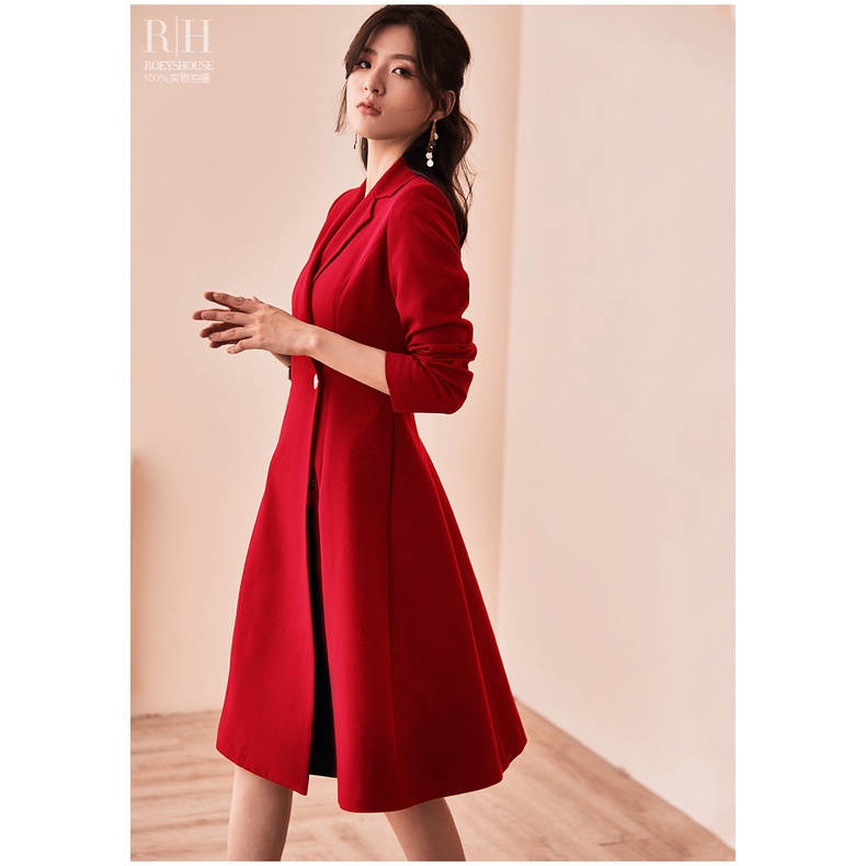 Đầm vest trơn tối giản đấp chéo dáng xòe rộng