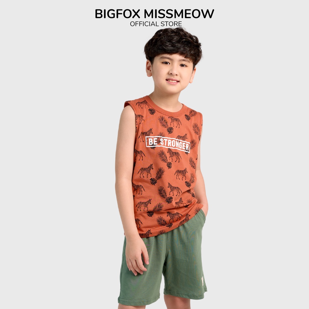 Bộ ba lỗ bé trai Bigfox - Miss Meow mùa hè chất cotton, họa tiết ngựa vằn stronger size trẻ em 3,4,5,6,7,8,9,10,11 tuổi