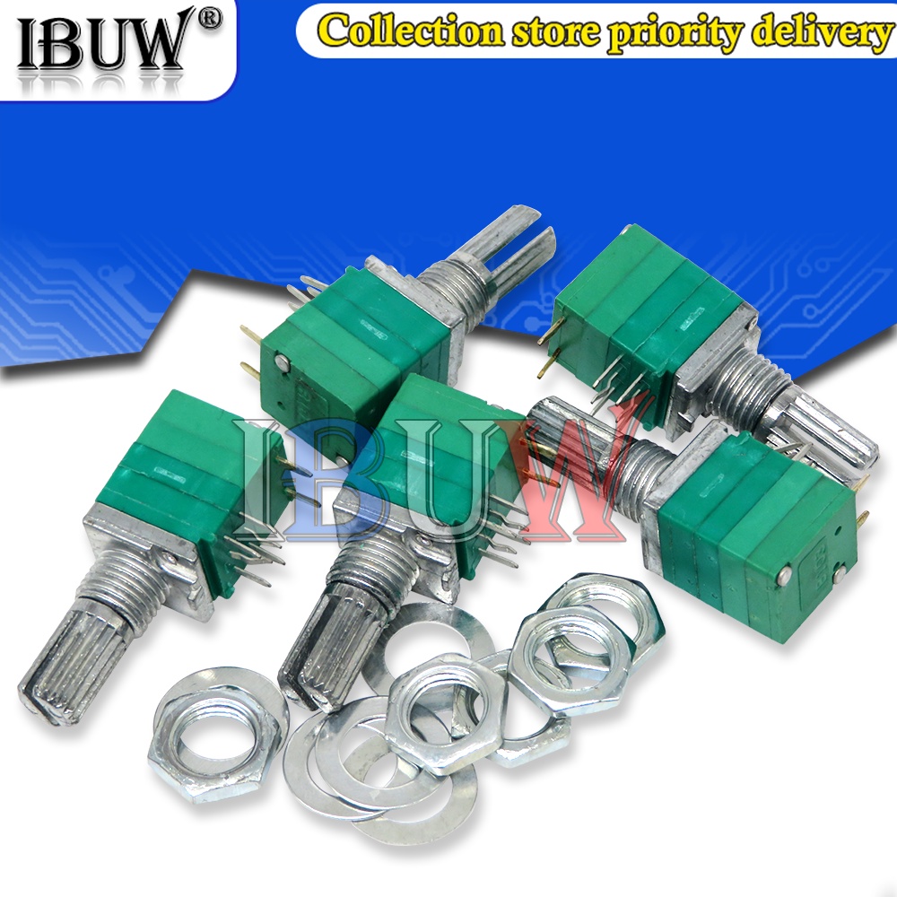 Set 5 Chiết Áp Khuếch Đại Âm Thanh rk097gs 10k 50k 8pin 15mm Màu Xanh Lá Cây rk097