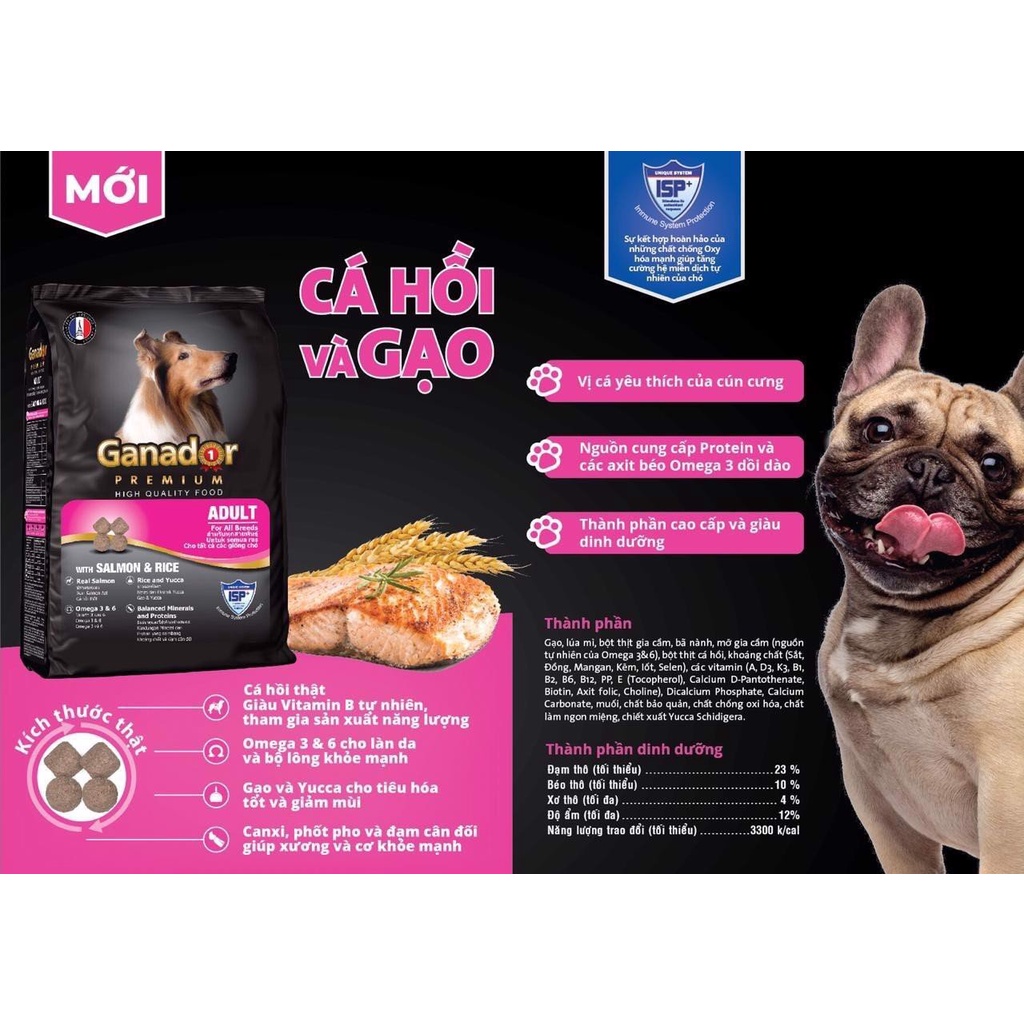 Hạt GANADOR 3kg vị cá hồi và gạo cho chó trưởng thành thương hiệu Pháp