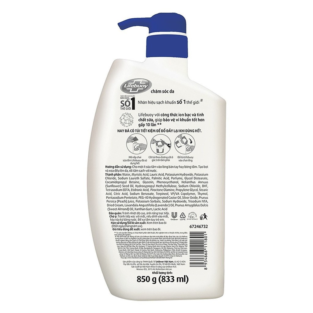 Sữa tắm Lifebuoy Chăm sóc da (Xanh) Chai 850ml