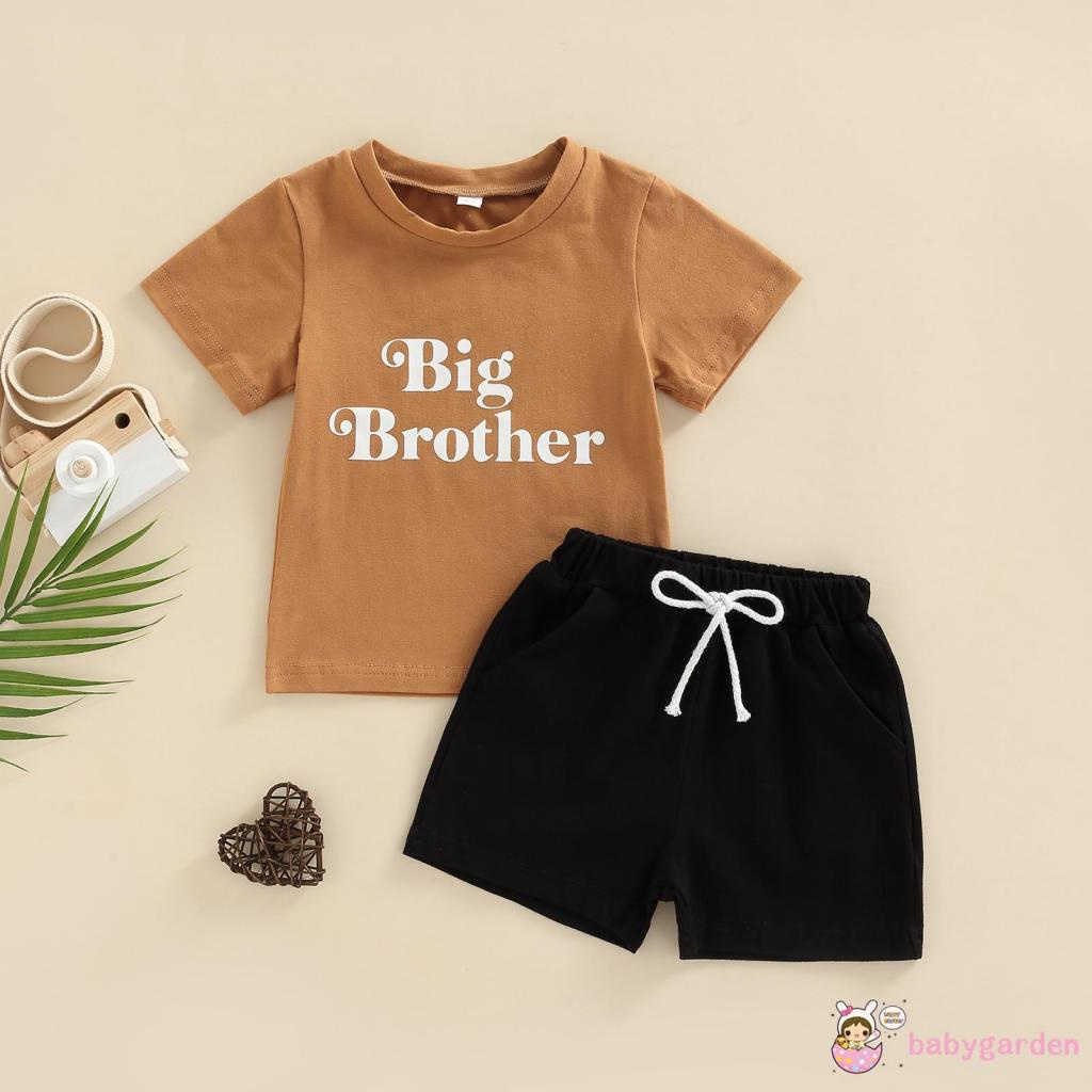 Set Áo Thun Tay Ngắn Cổ Tròn In Chữ + Quần Short Lưng Thun Thời Trang Mùa Hè Cho Bé Trai 1-5 Tuổi