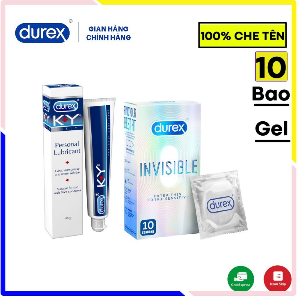 Bộ 2 bao cao su siêu mỏng Durex Invisible ( 10 bao ) và Gel bôi trơn Durex Ky.