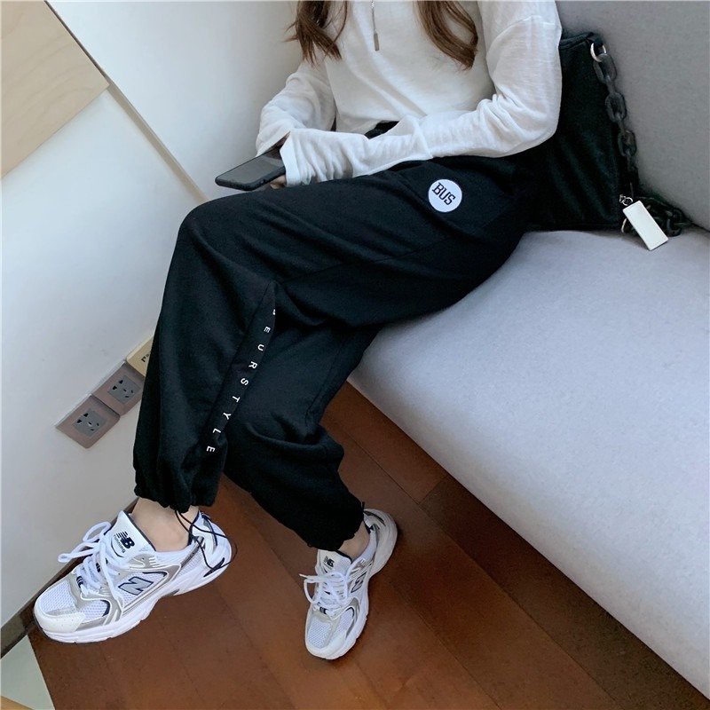 Quần Nỉ Da Cá BUS Unisex/ ogger suông ống rộng rút dây thêu chữ màu ĐEN | TRẮNG | XÁM Ulzzang HOT | BigBuy360 - bigbuy360.vn