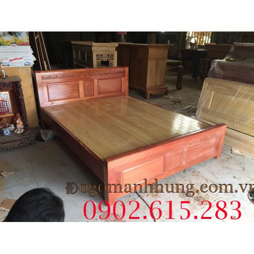 Giường ngủ gỗ xoan đào dạt phản đẹp , mẫu dòng kẻ kích thước 1m6 x 2m MS76